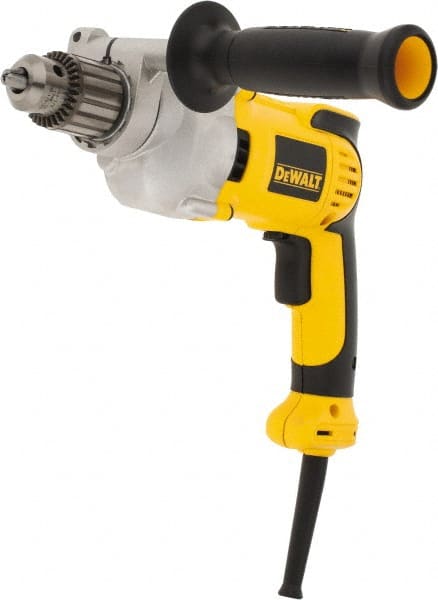 DeWALT - 1/2" Keyed Chuck, 0 to 1,250 RPM, Pistol Grip Handle Electric Drill - 10 Amps, Reversible, Includes 360° Locking Side Handle with Soft Grip & Chuck Key with Holder - Exact Tooling