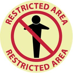 NMC - Restricted Area, Anti-Skid Pressure-Sensitive Vinyl Floor Sign - Round, Black & Red on White, Adhesive Backed, For Security & Admittance - Exact Tooling