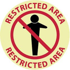 NMC - Restricted Area, Anti-Skid Pressure-Sensitive Vinyl Floor Sign - Round, Black & Red on White, Adhesive Backed, For Security & Admittance - Exact Tooling
