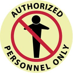NMC - Authorized Personnel Only, Anti-Skid Polyester Floor Sign - Round, Red & Black on Yellow (Glow), Adhesive Backed, For Security & Admittance - Exact Tooling