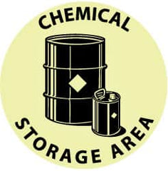 NMC - Chemical Storage Area, Anti-Skid Pressure-Sensitive Vinyl Floor Sign - Round, Black on Yellow, Adhesive Backed, For Hazardous Materials - Exact Tooling