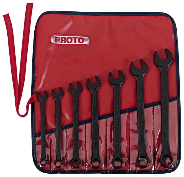 Proto - 7 Piece, 3/8" to 3/4", 12 Point Combination Wrench Set - Inch Measurement Standard, Black Oxide Finish, Comes in Nylon Roll - Exact Tooling