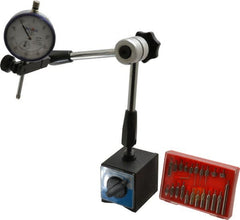 Teclock - 0.001" Graduation, 0-100 Dial Reading, Indicator & Base Kit - 2" Base Length x 2-1/4" Base Width x 2-1/4" Base Height - Exact Tooling