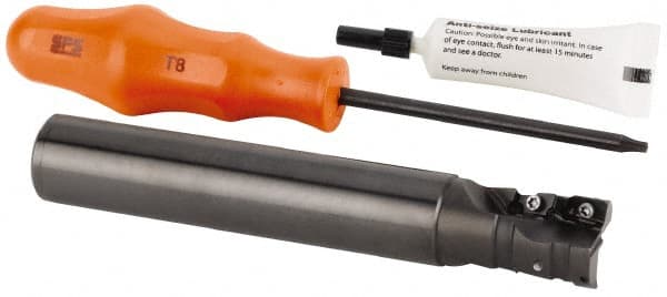 Kennametal - 20mm Cut Diam, 22mm Max Depth of Cut, 20mm Shank Diam, 85mm OAL, Indexable Square Shoulder Helical End Mill - GOMT 1003.., JOMT 1003.. Inserts, Weldon Shank, 0° Lead Angle, Series KDMR - Exact Tooling