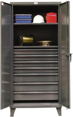 Strong Hold - 2 Shelf 7 Bin Locking Storage Cabinet - Steel, 36" Wide x 24" Deep x 78" High, Dark Gray - Exact Tooling