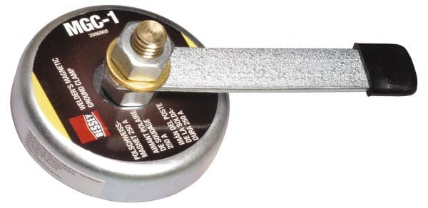 Bessey - 250 Amps Grounding Capacity, 3-1/2" Diam, 2" High, 55 Lb Max Pull Force, Magnetic Welding & Fabrication Ground Clamp - 55 Lb Average Pull Force, 3-1/2" Long, Round Cup Magnet, Brass Stud - Exact Tooling