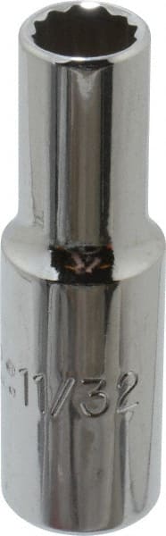 Proto - 11/32", 3/8" Drive, Deep Hand Socket - 12 Points, 2-1/8" OAL, Alloy Steel, Chrome Finish - Exact Tooling