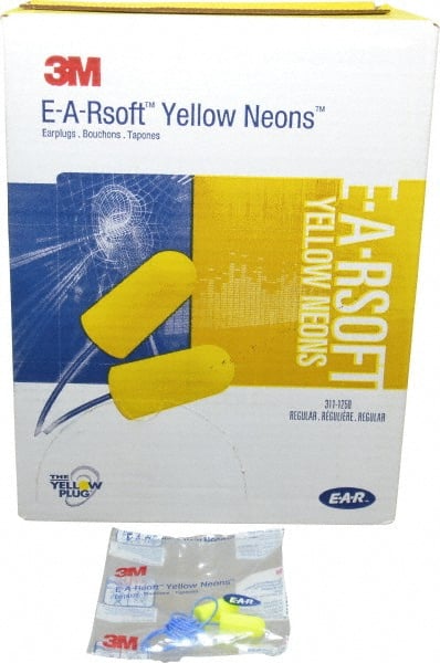 3M - Disposable, Corded, 33 dB Earplugs - Yellow, 200 Pairs - Exact Tooling