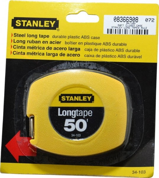 Stanley - 50' x 3/8" Yellow Blade Tape Measure - 1/8" Graduation, Inch Graduation Style, Yellow Case - Exact Tooling