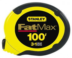 Stanley - 100' x 3/8" Yellow Blade Tape Measure - 1/8" Graduation, Inch Graduation Style, Yellow/Black Case - Exact Tooling