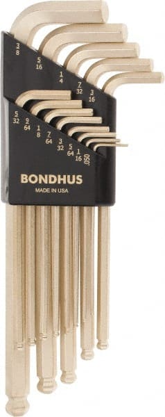 Bondhus - 13 Piece L-Key Ball End Hex Key Set - Hex Range 0.05 to 3/8", Steel - Exact Tooling