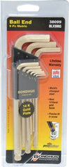 Bondhus - 9 Piece L-Key Ball End Hex Key Set - Hex Range 1.5 to 10mm, Steel - Exact Tooling