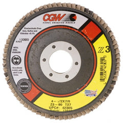 Camel Grinding Wheels - 80 Grit, 6" Disc Diam, 5/8-11 Center Hole, Type 27 Zirconia Alumina Flap Disc - 10,200 Max RPM, Poly Cotton Backing, Arbor Attaching System, Coated - Exact Tooling
