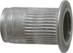 Made in USA - #10-24, 0.296 Insert Diam, 0.475" OAL, Knurled Body Open End Threaded Insert - 0.2969" Hole Diam, 0.415" Head Diam, 5056 Aluminum, Clear Protective Coating - Exact Tooling