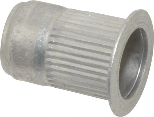 Made in USA - 5/16-18, 0.53 Insert Diam, 0.805" OAL, Knurled Body Open End Threaded Insert - 0.5312" Hole Diam, 0.685" Head Diam, 5056 Aluminum, Clear Protective Coating - Exact Tooling