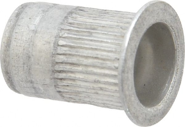 Made in USA - M6x1.00, 9.91mm Insert Diam, 14.73mm OAL, Knurled Body Open End Threaded Insert - 10mm Hole Diam, 12.7mm Head Diam, 5056 Aluminum, Clear Protective Coating - Exact Tooling