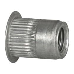 Made in USA - 3/8-16, 0.53 Insert Diam, 0.69" OAL, Knurled Body Open End Threaded Insert - 0.5312" Hole Diam, 0.685" Head Diam, 5056 Aluminum, Clear Protective Coating - Exact Tooling