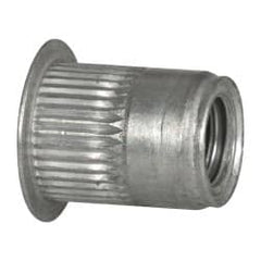 Made in USA - 3/8-16, 0.53 Insert Diam, 0.69" OAL, Knurled Body Open End Threaded Insert - 0.5312" Hole Diam, 0.685" Head Diam, 5056 Aluminum, Clear Protective Coating - Exact Tooling