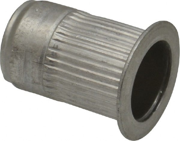 Made in USA - 3/8-16, 0.53 Insert Diam, 0.805" OAL, Knurled Body Open End Threaded Insert - 0.5312" Hole Diam, 0.685" Head Diam, 5056 Aluminum, Clear Protective Coating - Exact Tooling