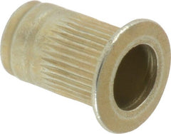 Made in USA - M5x0.80, 7.52mm Insert Diam, 12.07mm OAL, Knurled Body Open End Threaded Insert - 7.6mm Hole Diam, 10.54mm Head Diam, 1008/1010 Steel, Clear Protective Coating & Zinc Yellow Dichromate Finish - Exact Tooling