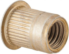 Made in USA - 3/8-16, 0.53 Insert Diam, 0.69" OAL, Knurled Body Open End Threaded Insert - 0.5312" Hole Diam, 0.685" Head Diam, 1008/1010 Steel, Clear Protective Coating & Zinc Yellow Dichromate Finish - Exact Tooling