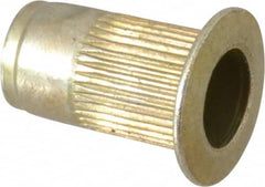Made in USA - #6-32, 0.265 Insert Diam, 0.47" OAL, Knurled Body Open End Threaded Insert - 0.2656" Hole Diam, 0.39" Head Diam, 1008/1010 Steel, Clear Protective Coating & Zinc Yellow Dichromate Finish - Exact Tooling