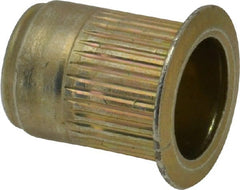 Made in USA - M8x1.25, 13.46mm Insert Diam, 17.53mm OAL, Knurled Body Open End Threaded Insert - 13.5mm Hole Diam, 17.4mm Head Diam, 1008/1010 Steel, Clear Protective Coating & Zinc Yellow Dichromate Finish - Exact Tooling