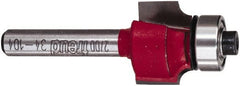 Freud - 3/4" Cut Diam, 1/2" Length of Cut, 0 Flute Round-Over Edge Profile Router Bit - Carbide-Tipped, 1/4" Shank Diam, 2-3/16" OAL, Proprietary Coating - Exact Tooling