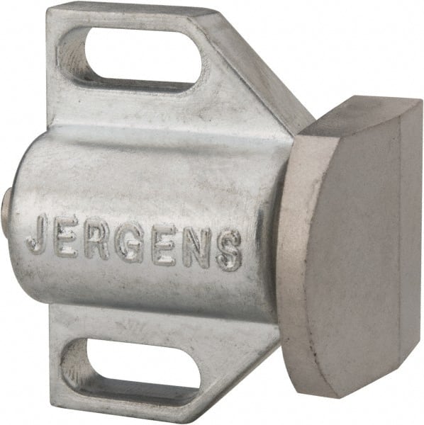 Jergens - 1-1/2" Body Width x 1" Body Len, 3/16" Stroke Len, 1-1/8" Btw Mt Hole Ctrs, Tangless Square Spring Locating Stop - 32 Lb Init End Force, 14 Lb Mid End Force, 32 Lb Final End Force, 1-1/8" Stop Head Width x 1-1/8" Stop Head Height - Exact Tooling