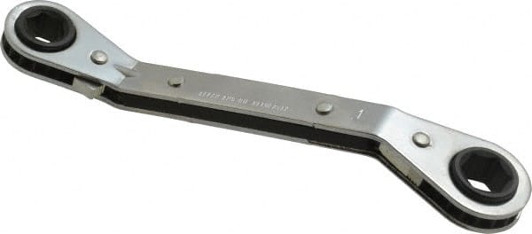 Proto - 11mm x 13mm 12 Point Ratcheting Offset Box Wrench - Double End, 9/64" Head Diam x 1/2" Head Thickness, 6-1/2" OAL, Steel, Chrome Finish, 25° Offset - Exact Tooling