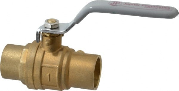 Value Collection - 1" Pipe, Full Port, Brass Standard Ball Valve - Inline - One Way Flow, Soldered x Soldered Ends, Lever Handle, 500 WOG - Exact Tooling