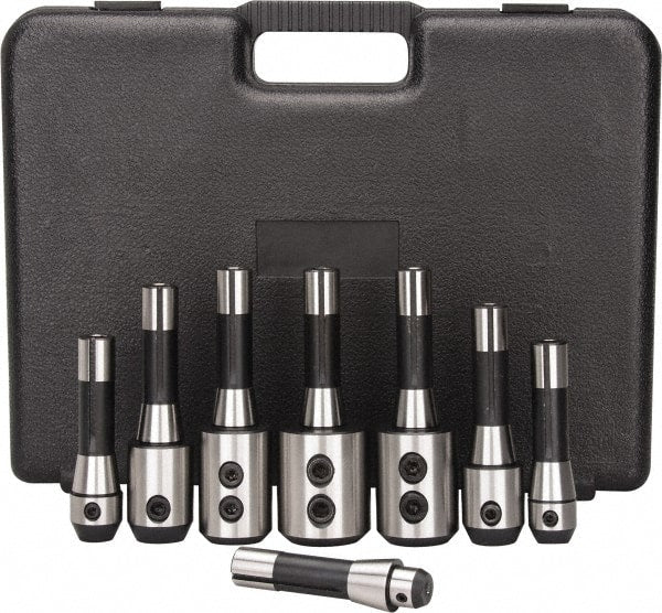 Interstate - Interstate - R8 Taper, 3/16 to 1-1/4 Inch Hole Diameter End Mill Holder Set - 8 Holders - Exact Tooling