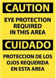 NMC - "Caution - Eye Protection Required in This Area", 20" Long x 14" Wide, Pressure-Sensitive Vinyl Safety Sign - Rectangle, 0.004" Thick, Use for Accident Prevention - Exact Tooling