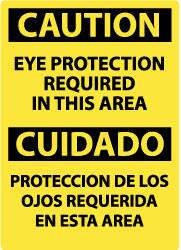 NMC - "Caution - Eye Protection Required in This Area", 14" Long x 10" Wide, Pressure-Sensitive Vinyl Safety Sign - Rectangle, 0.004" Thick, Use for Accident Prevention - Exact Tooling