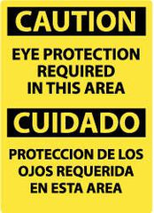 NMC - "Caution - Eye Protection Required in This Area", 14" Long x 10" Wide, Pressure-Sensitive Vinyl Safety Sign - Rectangle, 0.004" Thick, Use for Accident Prevention - Exact Tooling