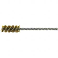 Brush Research Mfg. - 9/32" Diam Helical Brass Tube Brush - Single Spiral, 0.005" Filament Diam, 1-1/4" Brush Length, 4-1/2" OAL, 1/8" Diam Galvanized Steel Shank - Exact Tooling