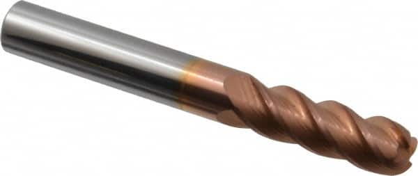 Accupro - 3/8", 4 Flute, Single End, Solid Carbide, 1/8" Corner Radius End Mill - 3" OAL, 40° Helix, Right Hand Flute, 1-1/8" LOC, Right Hand Cut - Exact Tooling
