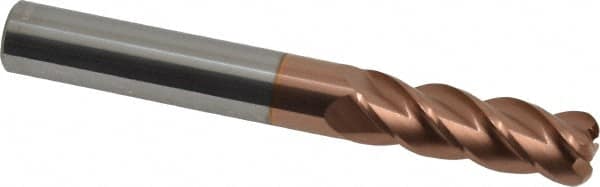 Accupro - 3/8", 4 Flute, Single End, Solid Carbide, 0.09" Corner Radius End Mill - 3" OAL, 40° Helix, Right Hand Flute, 1-1/8" LOC, Right Hand Cut - Exact Tooling