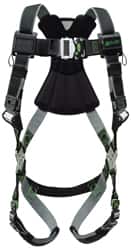 Miller - 400 Lb Capacity, Size Universal, Full Body Construction Safety Harness - Polyester (Outer) & Webbing, Quick Connect Leg Strap, Quick Connect Chest Strap, Green/Black - Exact Tooling