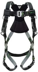 Miller - 400 Lb Capacity, Size Universal, Full Body Construction Safety Harness - Polyester (Outer) & Webbing, Quick Connect Leg Strap, Quick Connect Chest Strap, Green/Black - Exact Tooling