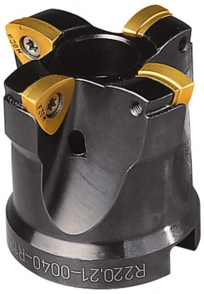 Seco - 1-1/4" Cut Diam, 0.08" Max Depth, 1-1/4" Shank Diam, Cylindrical Shank Indexable High-Feed End Mill - Screw Holding Method, 218.19-160 Insert, R217.21 Toolholder, Through Coolant - Exact Tooling