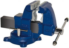 Yost Vises - 8" Jaw Width x 7-1/2" Jaw Opening Capacity, 6" Throat Depth, Bench & Pipe Combination Vise - 1/8 to 4-1/2" Pipe Capacity, Swivel Base, Bolt Down Attachment, Ductile Iron - Exact Tooling