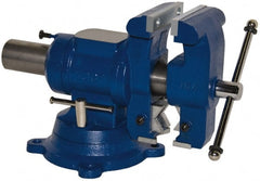 Yost Vises - 5-1/8" Jaw Width x 4, 4-1/2" (V-Jaw) Jaw Opening Capacity, 3-1/2" Throat Depth, Bench & Pipe Combination Vise - 23/32 to 3" Pipe Capacity, Swivel Base, Bolt Down Attachment, Cast Iron - Exact Tooling