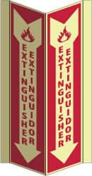 NMC - Extinguisher, Acrylic Fire Sign - 8-3/4" Wide x 16" High, English/Spanish, Glow-in-the-Dark - Exact Tooling