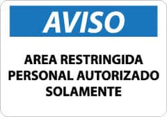 NMC - "Area Restringida - Personal Autorizado Solamente", 10" Long x 14" Wide, Aluminum Safety Sign - Rectangle, 0.04" Thick, Use for Security & Admittance - Exact Tooling