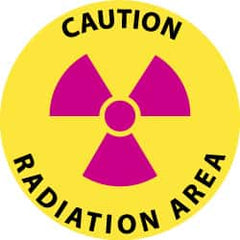 NMC - Caution - Radiation Area, Anti-Skid Pressure-Sensitive Vinyl Floor Sign - Round, Black & Magenta on Yellow, Adhesive Backed, For Accident Prevention - Exact Tooling