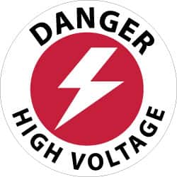 NMC - Danger - High Voltage, Anti-Skid Pressure-Sensitive Vinyl Floor Sign - Round, Black & Red on White, Adhesive Backed, For Accident Prevention - Exact Tooling