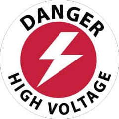 NMC - Danger - High Voltage, Anti-Skid Pressure-Sensitive Vinyl Floor Sign - Round, Black & Red on White, Adhesive Backed, For Accident Prevention - Exact Tooling