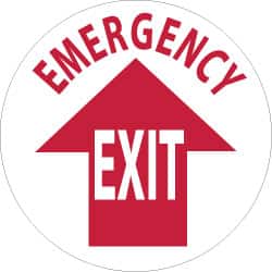NMC - Emergency Exit, Anti-Skid Pressure-Sensitive Vinyl Floor Sign - Round, Red on White, Adhesive Backed, For Exit, Entrance & Directional - Exact Tooling