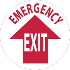 NMC - Emergency Exit, Anti-Skid Pressure-Sensitive Vinyl Floor Sign - Round, Red on White, Adhesive Backed, For Exit, Entrance & Directional - Exact Tooling